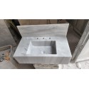 White Marble Sink With Top Holes, Wall Mounted Marble Sink